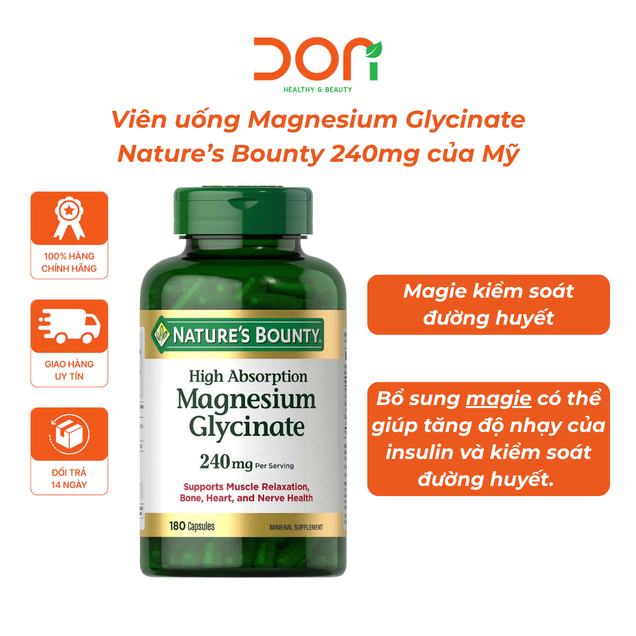  Viên bổ sung Magnesium Glycinate Nature’s Bounty 240mg 180 vien 