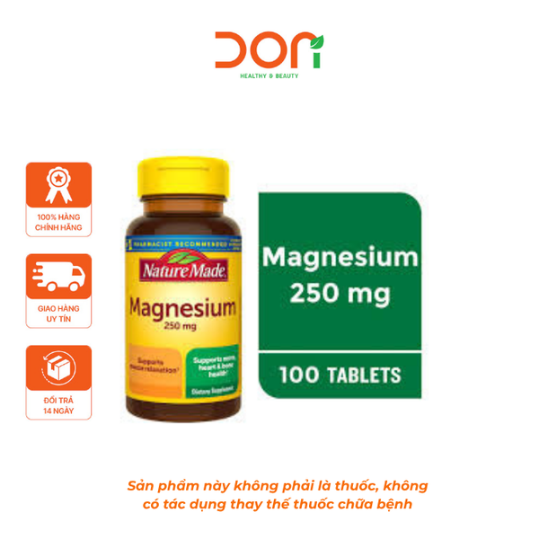  Viên Uống Bổ Sung Magie, Hỗ Trợ Thư Giãn Cơ Bắp Nature Made Magnesium 250mg 100 Viên 
