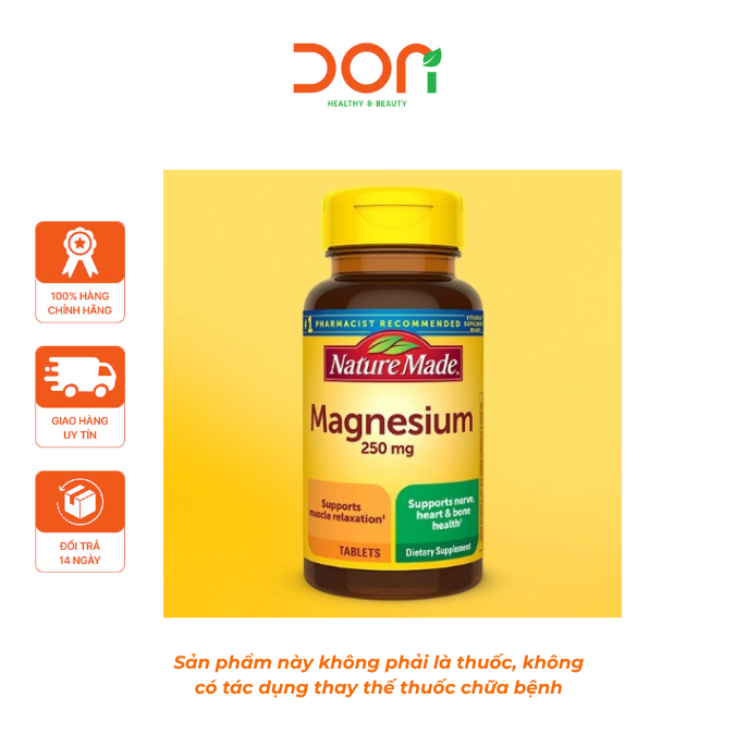  Viên Uống Bổ Sung Magie, Hỗ Trợ Thư Giãn Cơ Bắp Nature Made Magnesium 250mg 100 Viên 