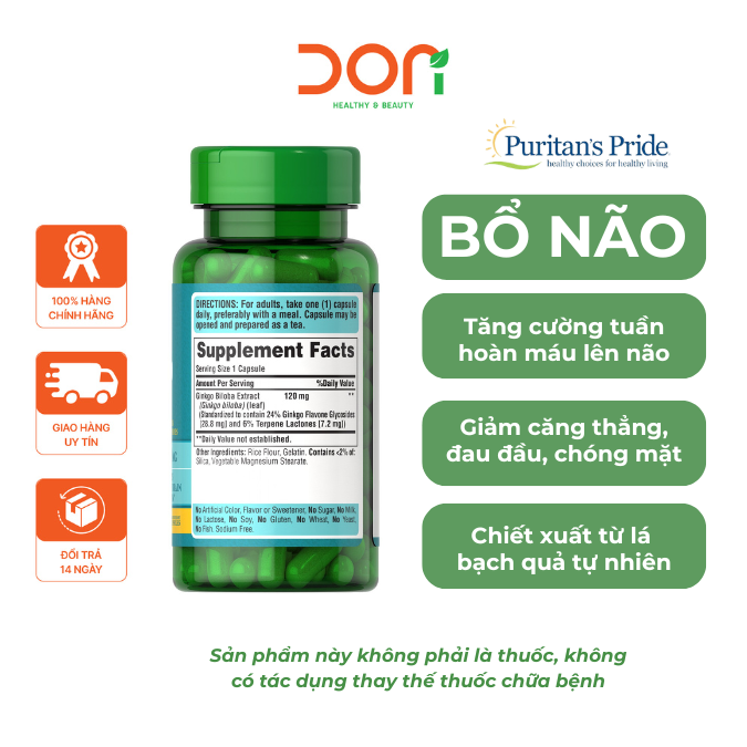  Viên Uống Hỗ Trợ Tuần Hoàn Não Bộ Ginkgo Biloba 120mg Puritan’s Pride 