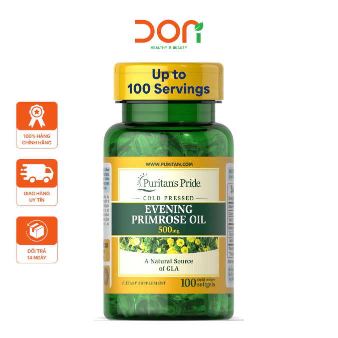  Viên Uống Tinh Dầu Hoa Anh Thảo, Đẹp da, Cân Bằng Nội Tiết Tố Evening Primrose Oil Puritan’s Pride 500mg (100 viên/Lọ) 