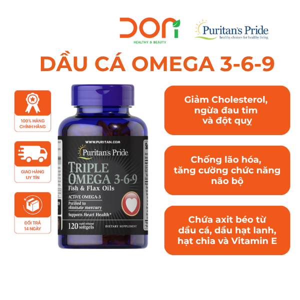  Viên Uống Bổ Sung Omega 3-6-9, Tăng Cường Sức Khỏe Tim Mạch Puritan's Pride Omega 3-6-9 Fish & Flax Oil 