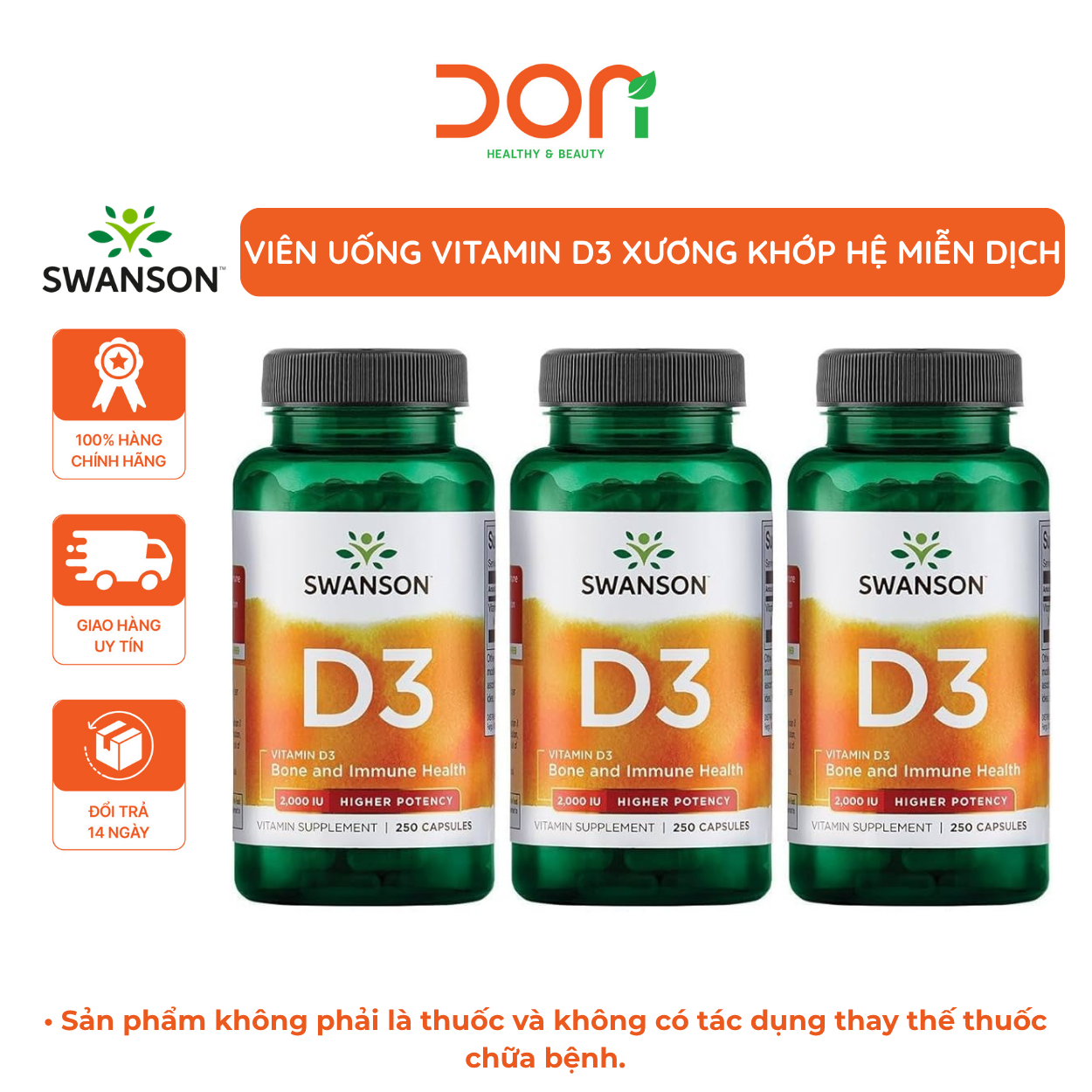  Sản phẩm hỗ trợ Vitamin D3 Swanson 250 viên 2000IU 