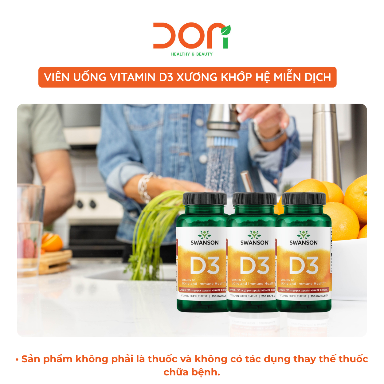  Sản phẩm hỗ trợ Vitamin D3 Swanson 250 viên 2000IU 