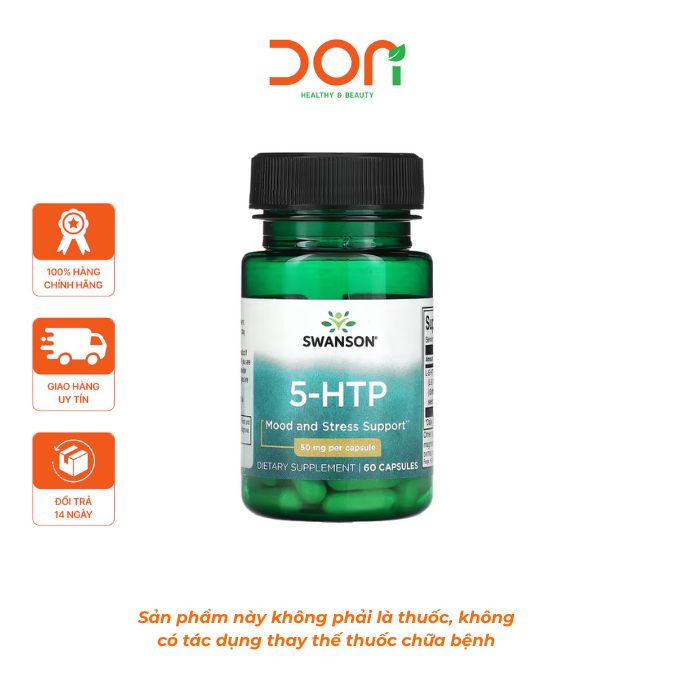  Viên Uống Swanson  5-HTP- Extra Strength 100mg Cải Thiện Tâm Trạng, Giảm Thiểu Căng Thẳng Và Hỗ Trợ Ngủ Ngon (60 Viên) 