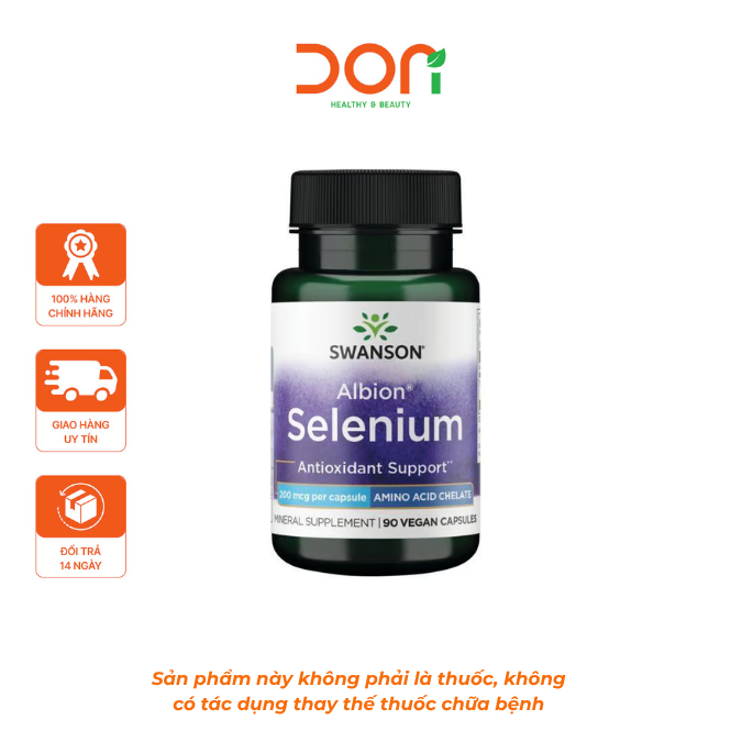  Viên Uống Swanson Albion Selenium Complex 200mcg chống oxy hóa, bảo vệ sức khỏe hệ tim mạch và hệ miễn dịch(90 viên/lọ) 