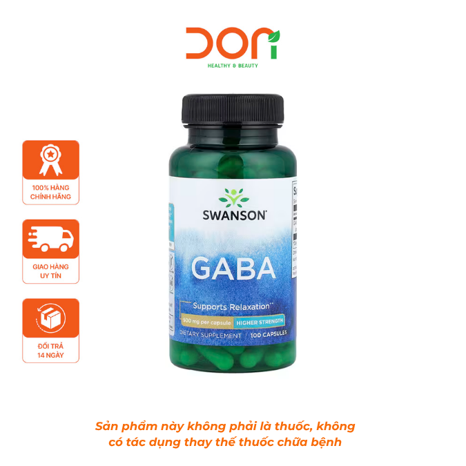  Viên Uống Swanson GABA Support Relaxation 500mg Cải Thiện Chức Năng Não Bộ, Ngăn ngừa Trầm Cảm (100 viên/lọ) 