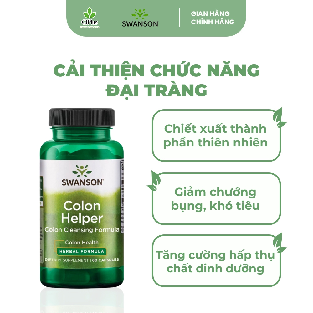  Viên Uống Swanson Colon Helper Herbal Formula Hỗ Trợ Cải Thiện Chức Năng Đại Tràng Tiêu Hóa (60 Viên/Lọ) 