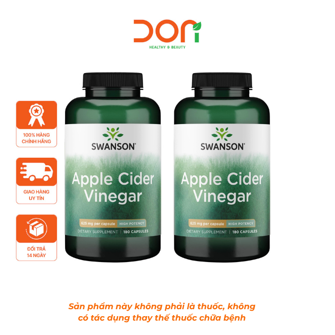  Viên Uống Swanson Apple Cider Vinegar 625mg Hỗ Trợ Giảm Cân, Giảm Tích Tụ Mỡ Thừa (180 viên/lọ) 