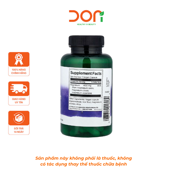  Viên Uống Swanson Triple Magnesium Complex 400mg Bổ Sung 3 Loại Magie Chắc Khỏe Cơ Bắp Và Xương Khớp (100 Viên/Lọ) 