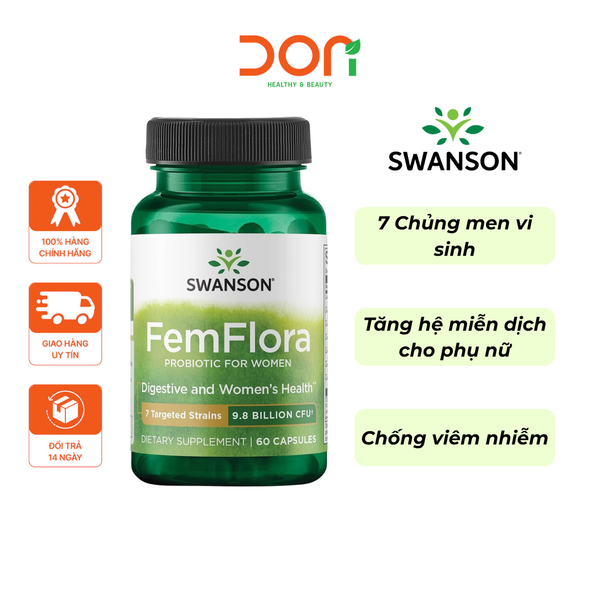  Men Vi Sinh Phụ Nữ 9,8 Tỷ Lợi Khuẩn Swanson Femflora Probiotic 60 Viên 