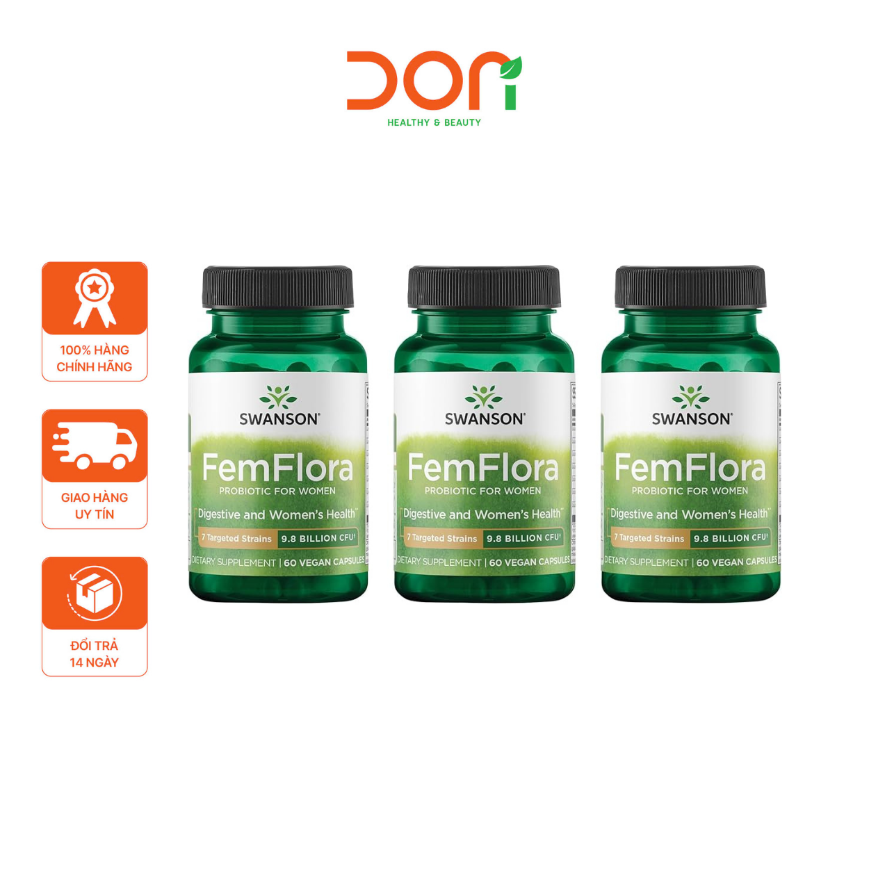  Men Vi Sinh Phụ Nữ 9,8 Tỷ Lợi Khuẩn Swanson Femflora Probiotic 60 Viên 