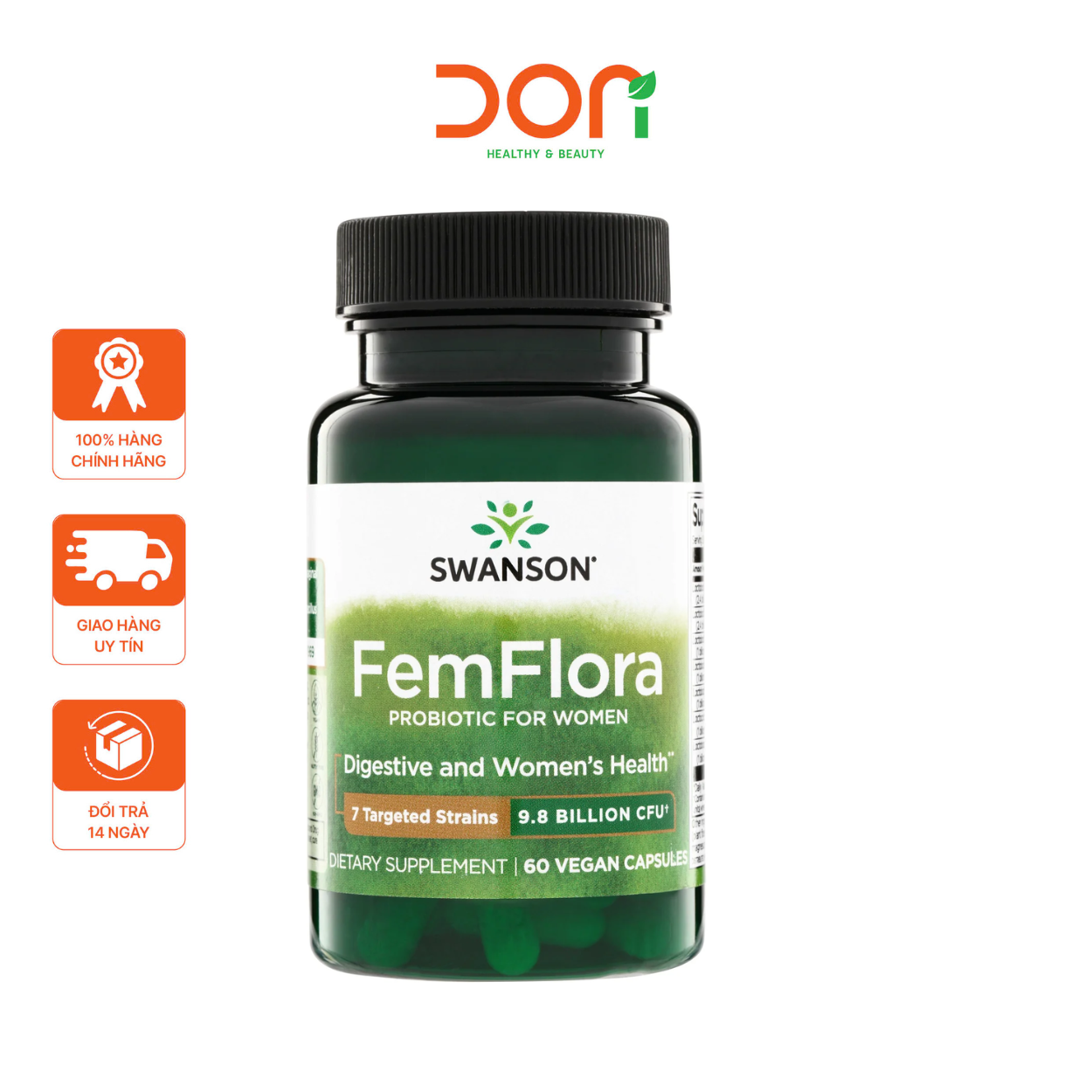  Men Vi Sinh Phụ Nữ 9,8 Tỷ Lợi Khuẩn Swanson Femflora Probiotic 60 Viên 