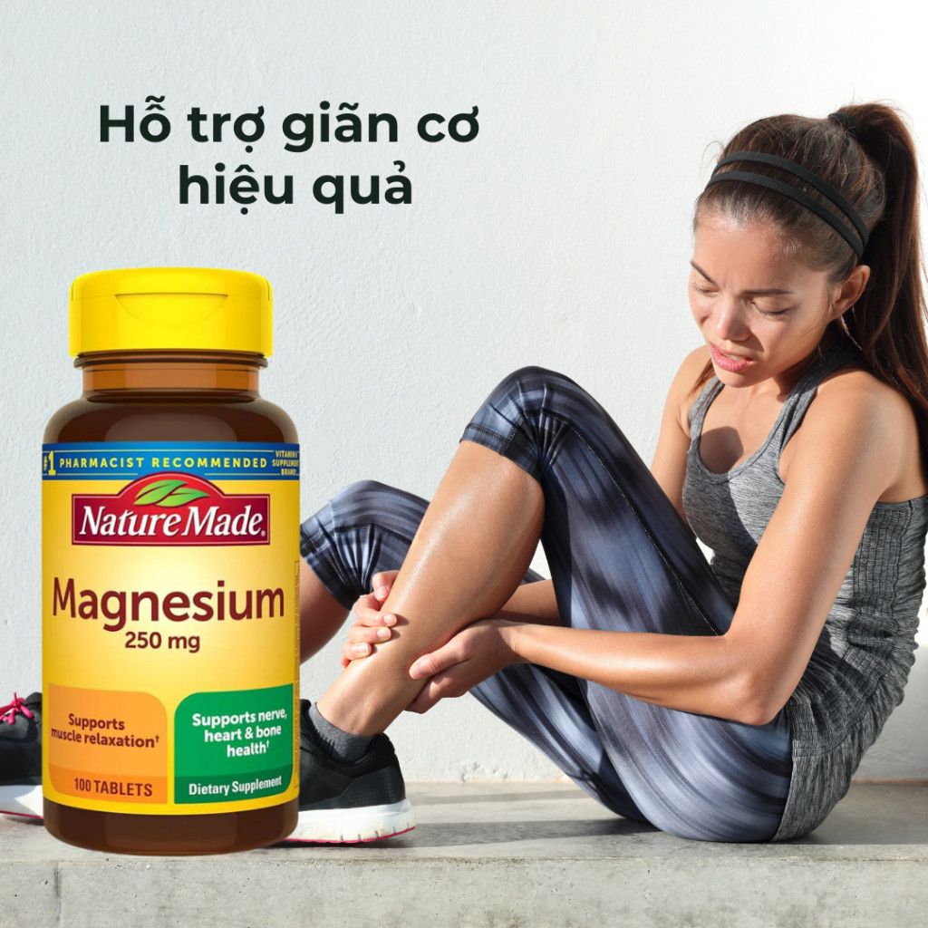  Viên Uống Bổ Sung Magie, Hỗ Trợ Thư Giãn Cơ Bắp Nature Made Magnesium 250mg 100 Viên 