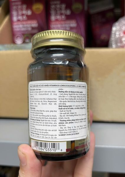 Vitamin D3 1000 IU - lọ 90 viên - SOLGAR - D3 hàm lượng cao hỗ trợ xương, răng