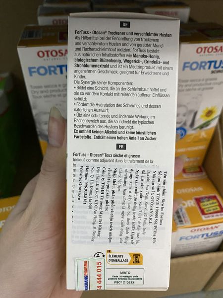Fortuss - Hộp 180G - OTOSAN - Siro hỗ trợ dịu cơn ho, kháng khuẩn, bảo vệ niêm mạc cho trẻ 1+