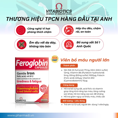 Feroglobin Capsule - Hộp 30 viên - VITABIOTICS - Viên bổ máu người lớn và bầu