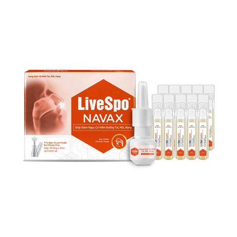 Navax đỏ chuyên dụng - Hộp 10 ống - LIVESPO - Lợi khuẩn vệ sinh tai mũi họng, giảm nguy cơ viêm hô hấp 0+