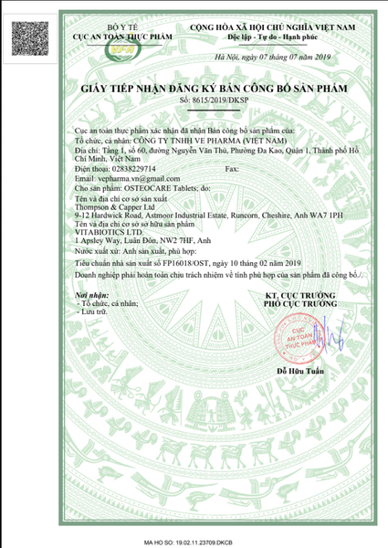 Osteocare Calcium H/30V VITABIOTICS Bổ sung Canxi, Magie, VitD, Kẽm (VEPharma)