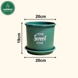  Chậu nhựa trồng cây VIETPOT, màu xanh, hoa văn Sweet Home, trồng hoa kiểng lá, để nhà, sân vườn. 