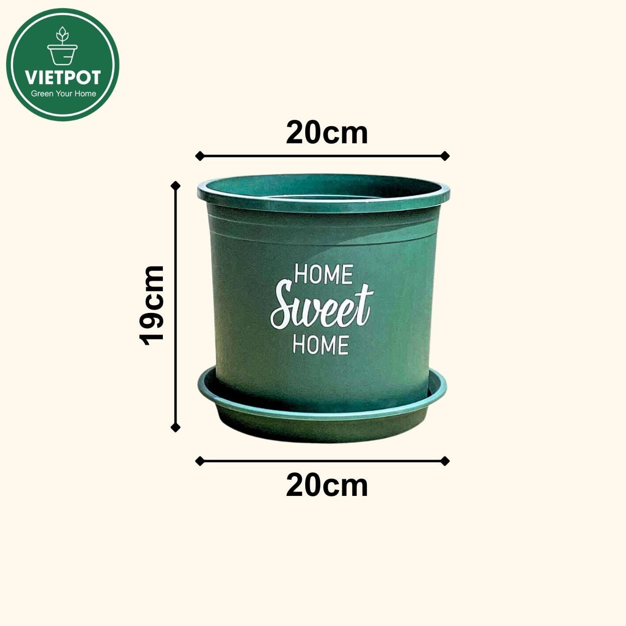  Chậu nhựa trồng cây VIETPOT, màu xanh, hoa văn Sweet Home, trồng hoa kiểng lá, để nhà, sân vườn. 