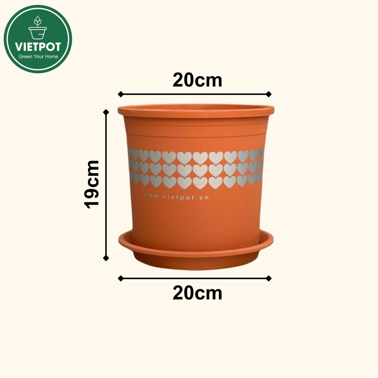  Chậu nhựa trồng cây VIETPOT, màu Cam Tim, trồng hoa kiểng, hoa hồng, để bàn, ban công, sân vườn. 