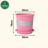  Chậu nhựa trồng cây VIETPOT, màu hồng MONTARIO, trồng hoa kiểng, hoa hồng, ban công, sân vườn 