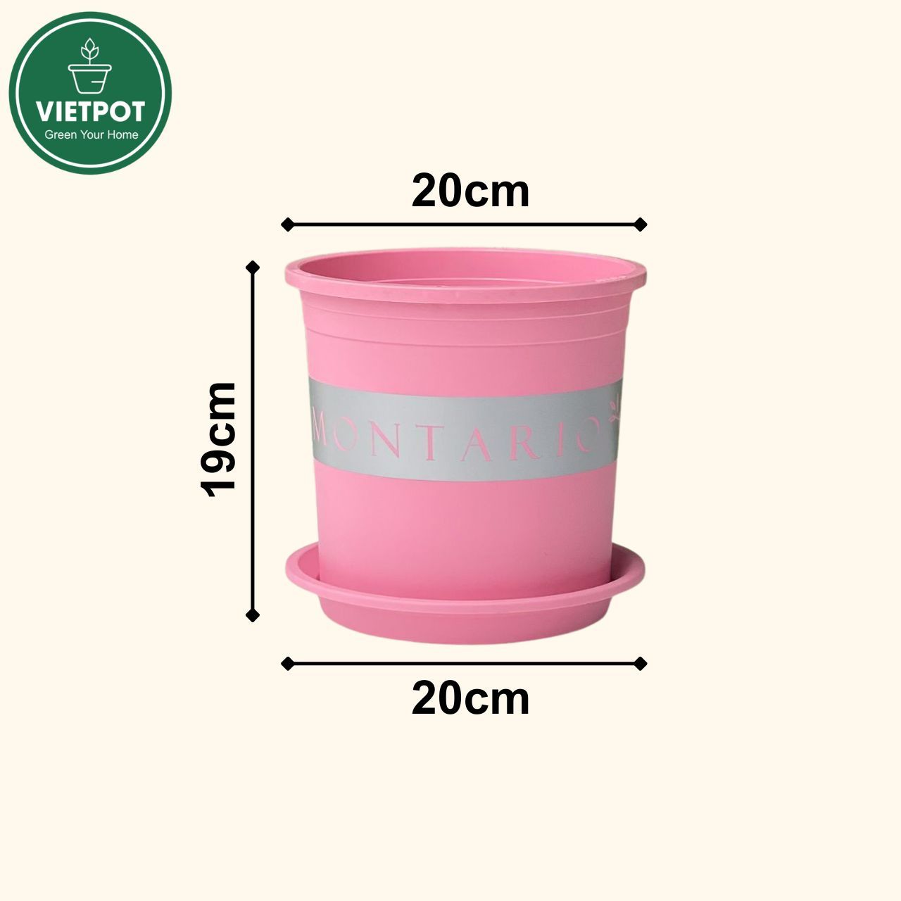  Chậu nhựa trồng cây VIETPOT, màu hồng MONTARIO, trồng hoa kiểng, hoa hồng, ban công, sân vườn 