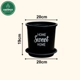  Chậu nhựa trồng cây VIETPOT, màu đen, hoa văn Sweet Home, trồng hoa kiểng lá, để nhà, sân vườn. 