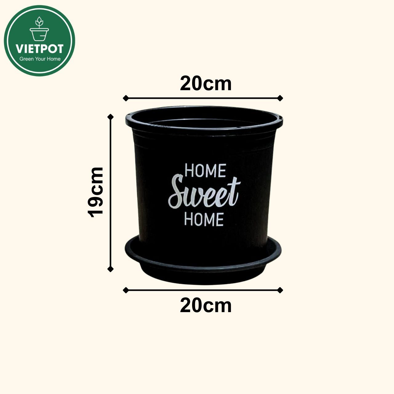  Chậu nhựa trồng cây VIETPOT, màu đen, hoa văn Sweet Home, trồng hoa kiểng lá, để nhà, sân vườn. 