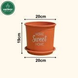  Chậu nhựa trồng cây VIETPOT, màu cam, hoa văn Sweet Home, trồng hoa kiểng lá, để nhà, sân vườn. 