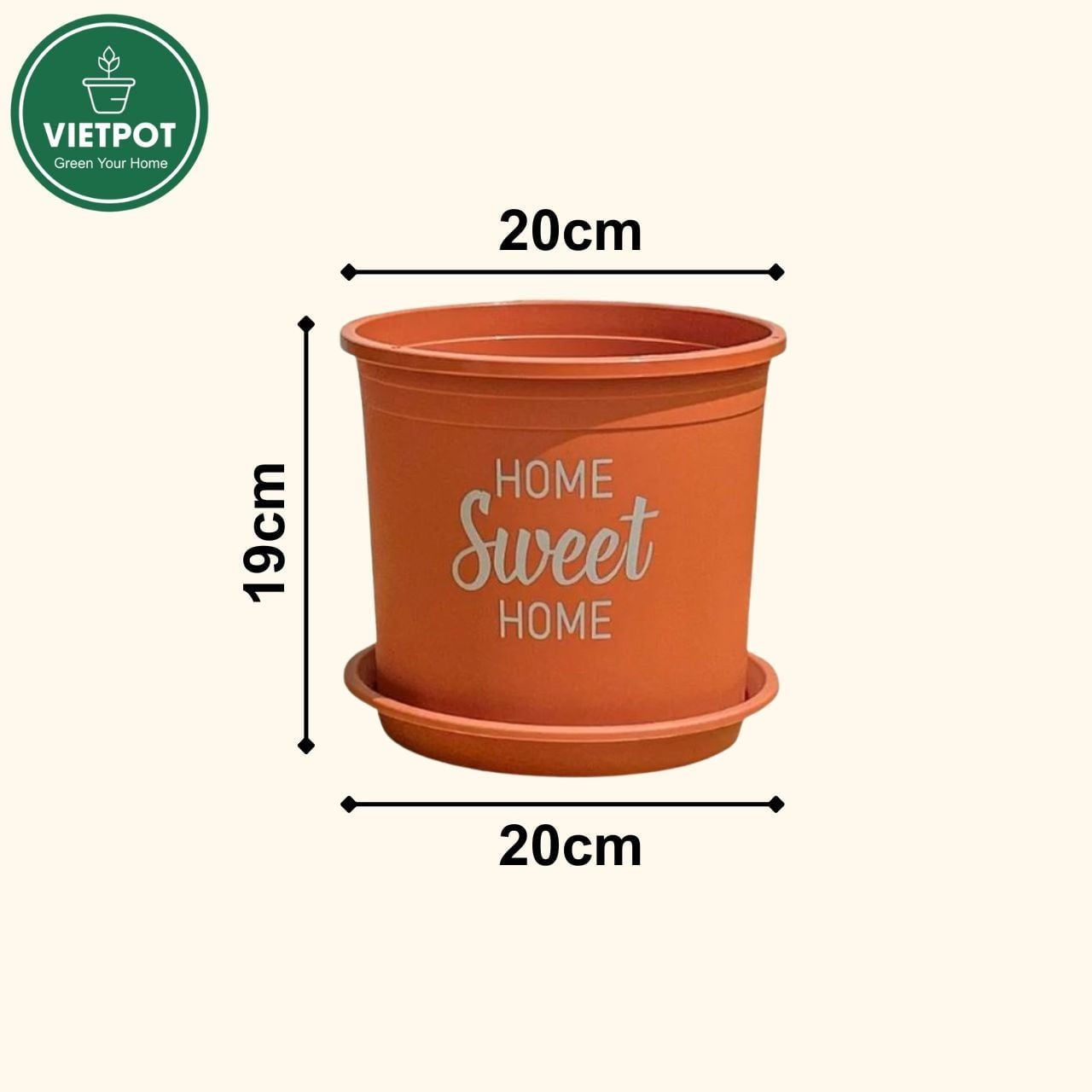  Chậu nhựa trồng cây VIETPOT, màu cam, hoa văn Sweet Home, trồng hoa kiểng lá, để nhà, sân vườn. 