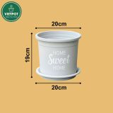  Chậu nhựa trồng cây VIETPOT, màu xám, hoa văn Sweet Home, trồng hoa kiểng lá, để nhà, sân vườn. 
