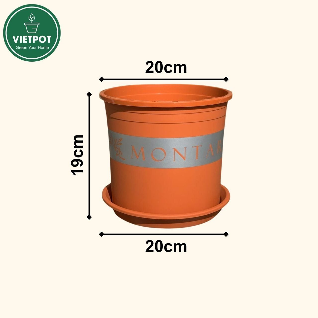  Chậu nhựa trồng cây VIETPOT, màu cam đất MONTARIO, trồng hoa kiểng, hoa hồng, ban công, vườn 