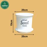  Chậu nhựa trồng cây VIETPOT, màu trắng, hoa văn Sweet Home, trồng hoa kiểng lá, để nhà, sân vườn. 