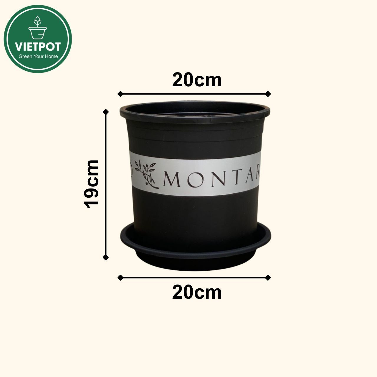  Chậu nhựa trồng cây VIETPOT, màu đen MONTARIO, trồng hoa kiểng, hoa hồng, để ban công, sân vườn. 