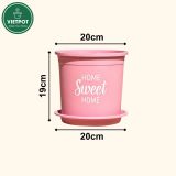  Chậu nhựa trồng cây VIETPOT, màu hồng, hoa văn Sweet Home, trồng hoa kiểng lá, để nhà, sân vườn. 