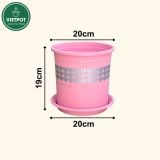  Chậu nhựa trồng cây VIETPOT, màu hồng tim, trồng kiểng lá, hoa hồng, trang trí ban công, sân vườn. 