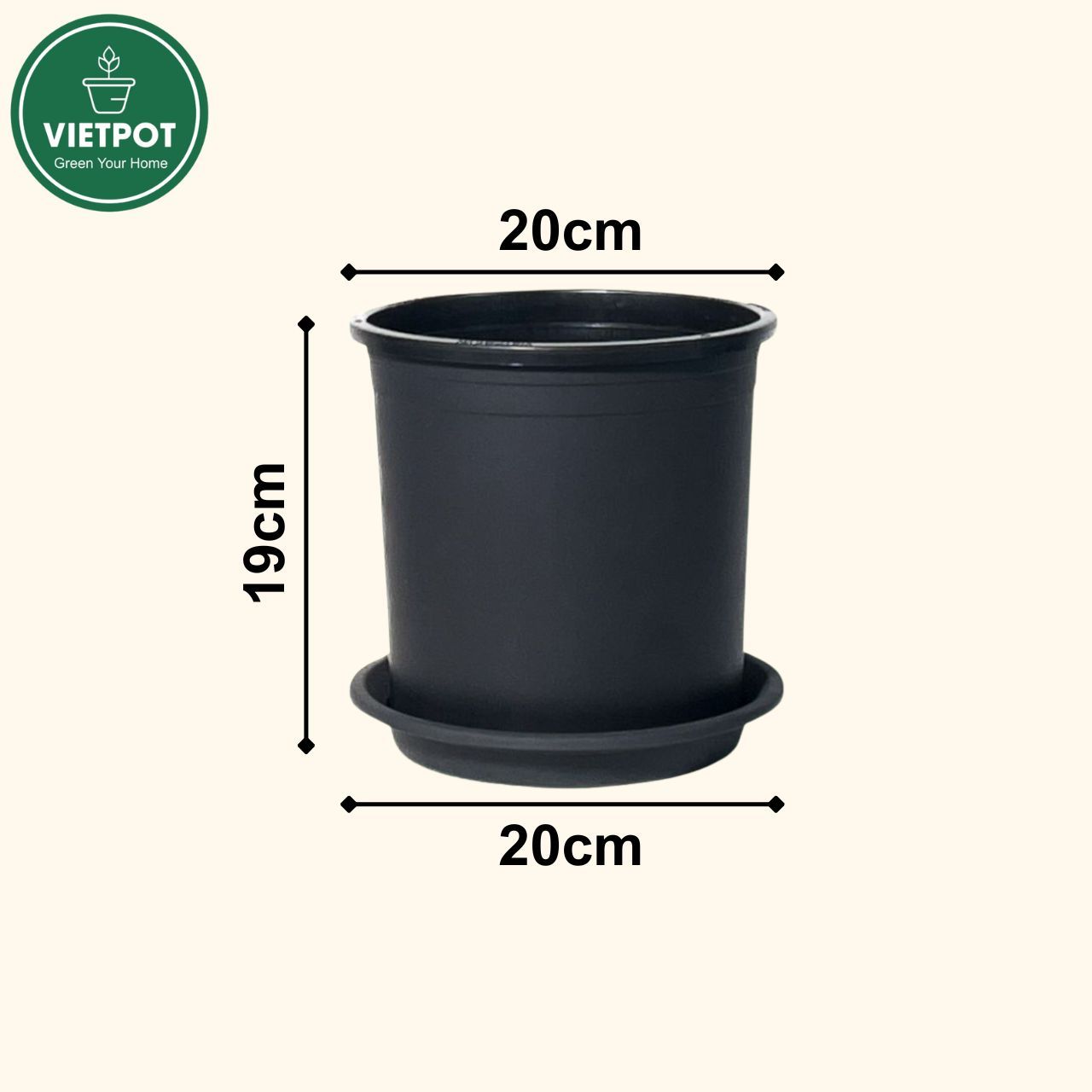  Chậu nhựa trồng cây VIETPOT, màu đen trơn, trồng hoa kiểng, trang trí ban công, sân vườn, sân thượng 