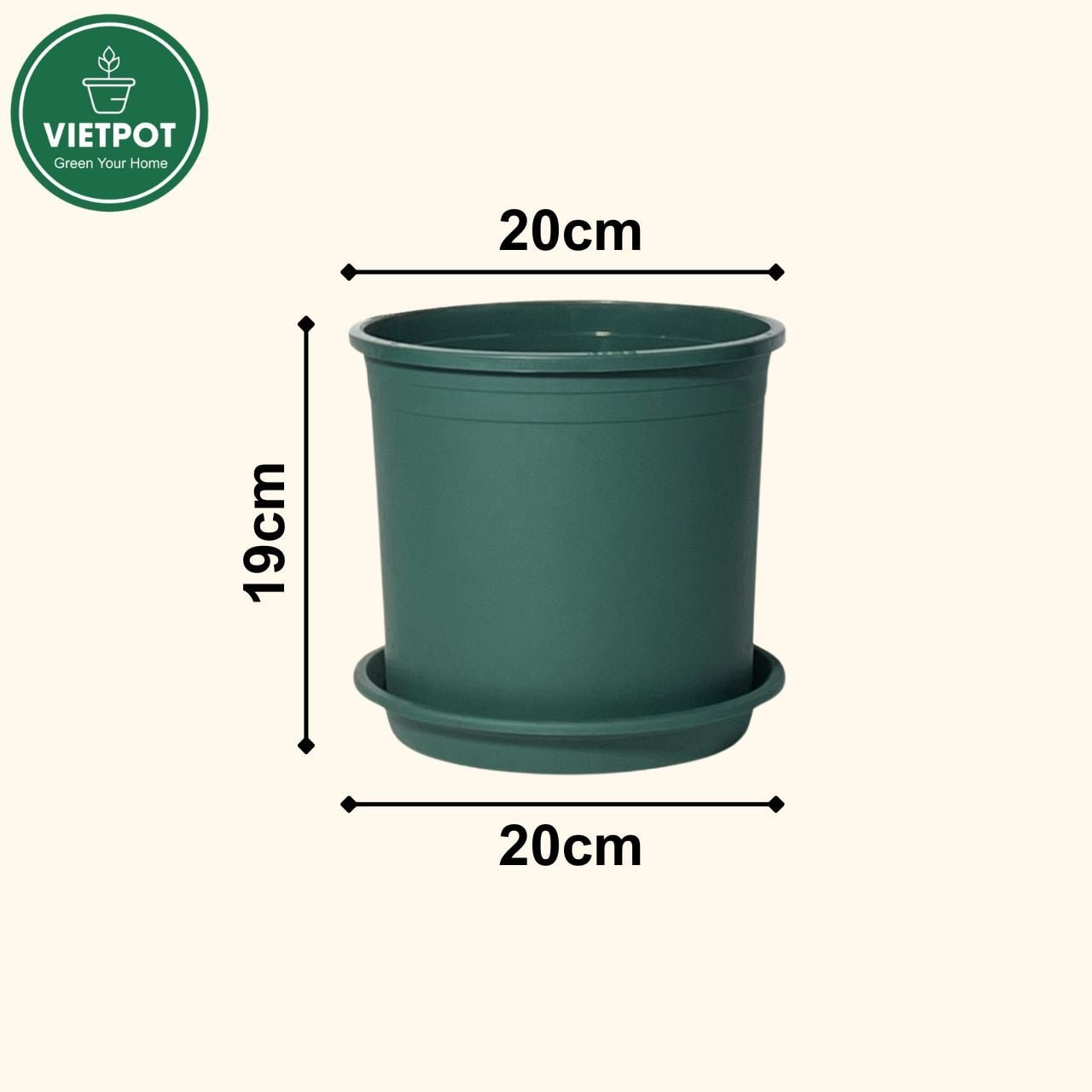  Chậu nhựa trồng cây VIETPOT, màu xanh trơn, trồng hoa kiểng, hoa hồng, để bàn, ban công, sân vườn 