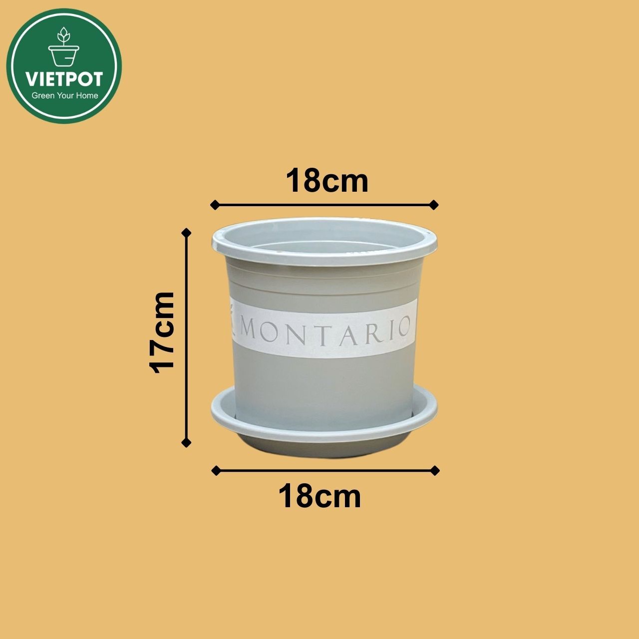  Chậu nhựa trồng cây VIETPOT, màu xám Montario, trồng hoa kiểng, trang trí ban công, sân vườn. 