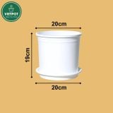  Chậu nhựa trồng cây VIETPOT, màu trắng trơn, trồng hoa kiểng, hoa hồng, để ban công, sân vườn. 