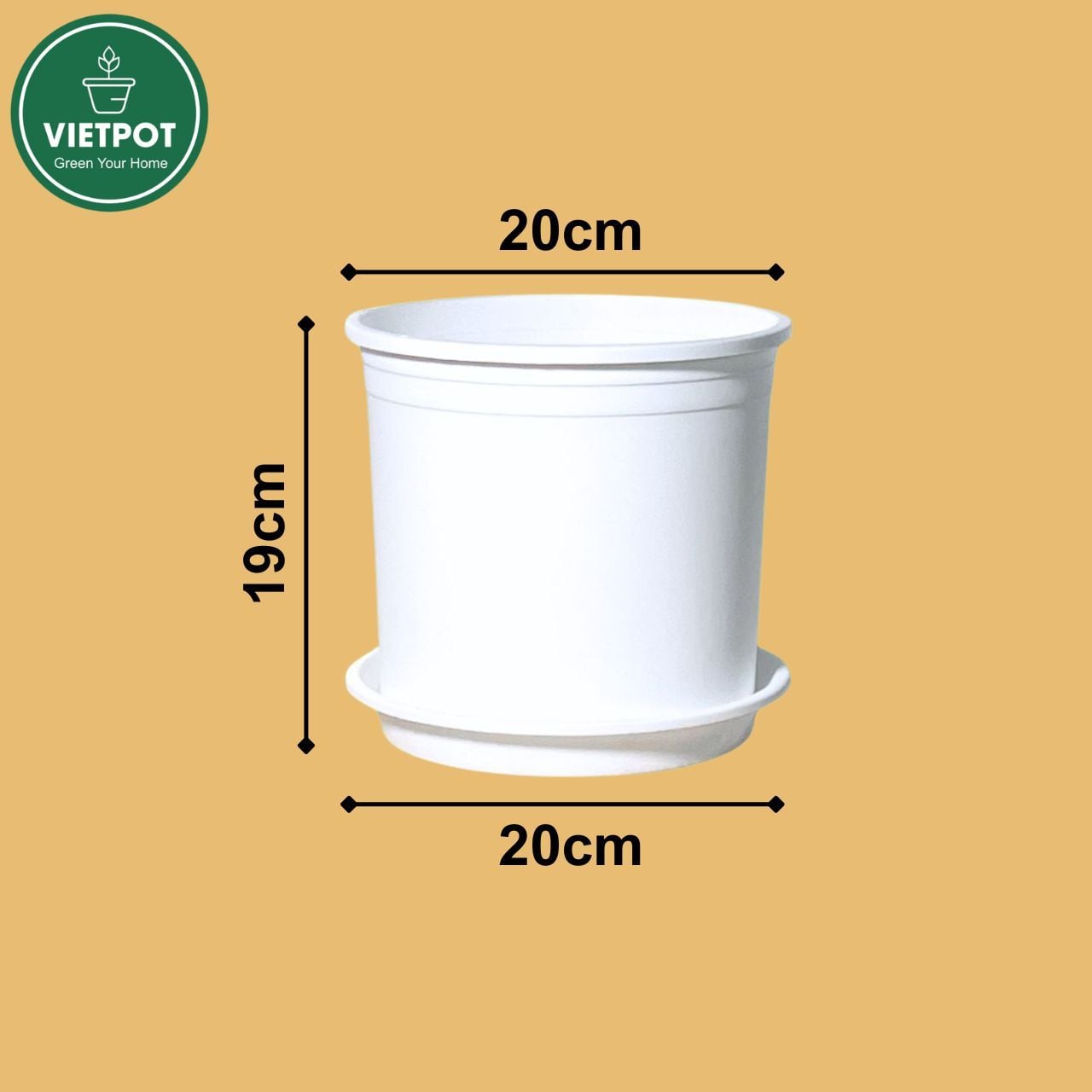  Chậu nhựa trồng cây VIETPOT, màu trắng trơn, trồng hoa kiểng, hoa hồng, để ban công, sân vườn. 