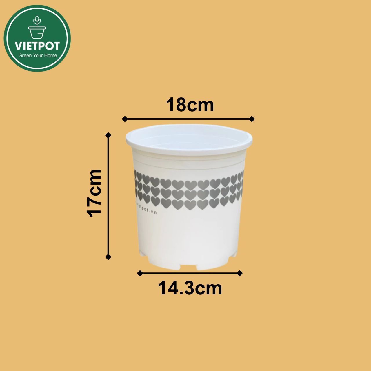  Chậu nhựa trồng cây VIETPOT, màu Trắng Tim, trồng kiểng lá, hoa hồng, trang trí ban công, sân vườn. 