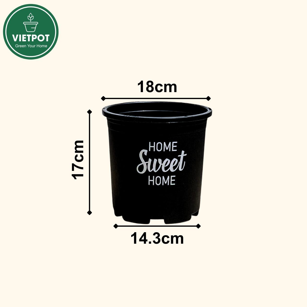  Chậu nhựa trồng cây VIETPOT, màu đen, hoa văn Sweet Home, trồng hoa kiểng lá, để nhà, sân vườn. 