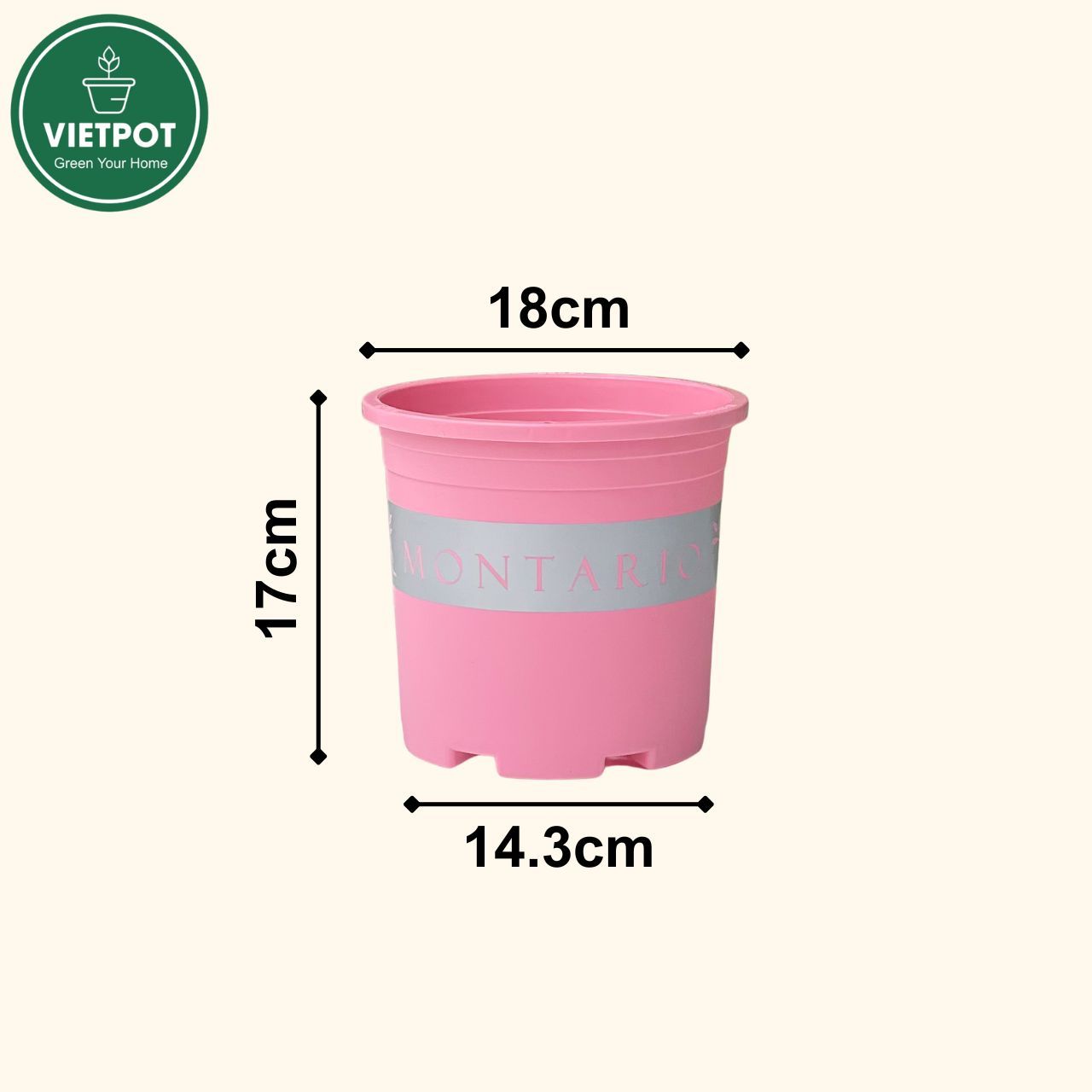  Chậu nhựa trồng cây VIETPOT, màu hồng MONTARIO, trồng hoa kiểng, hoa hồng, ban công, sân vườn 