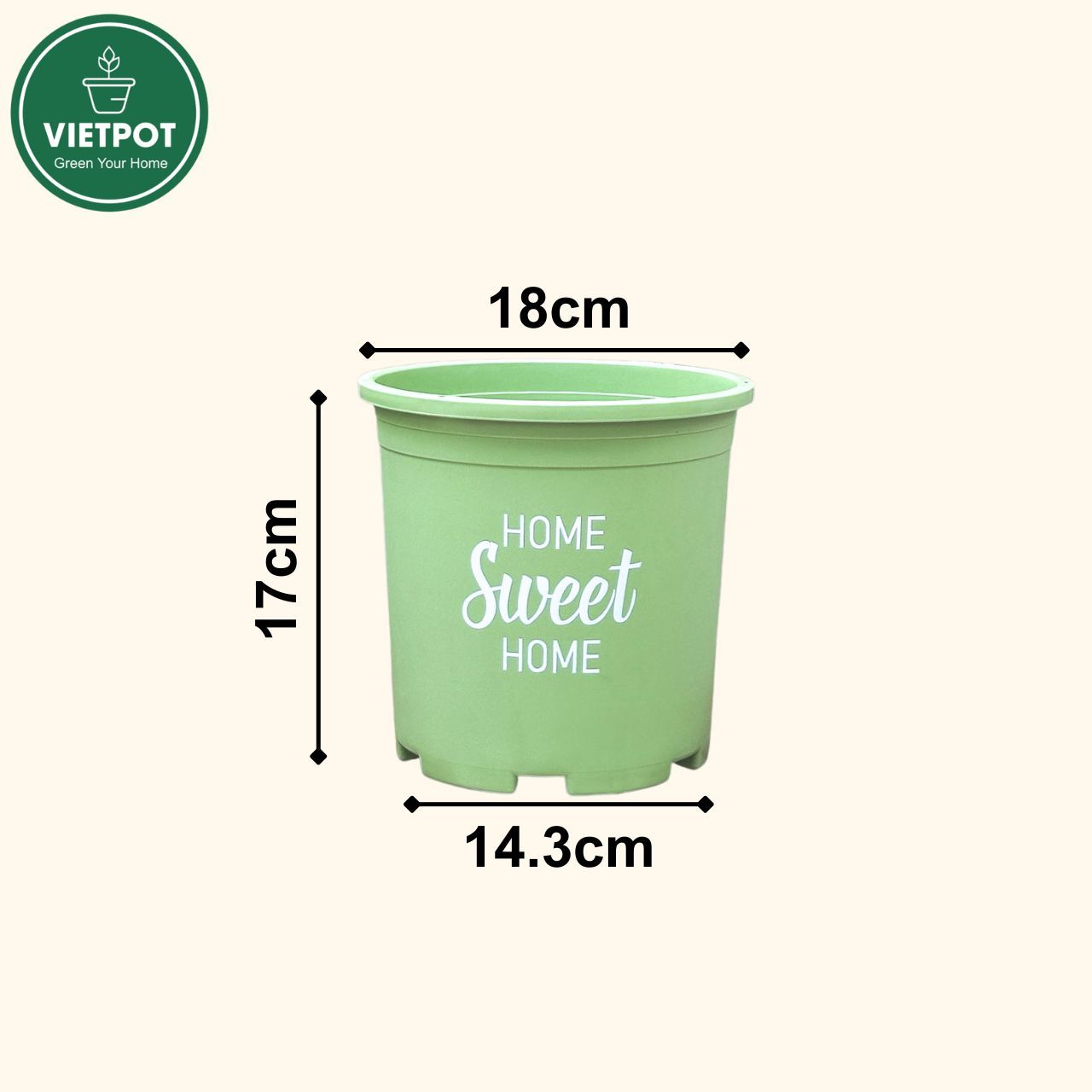  Chậu nhựa trồng cây VIETPOT, màu xanh Mint, hoa văn Sweet Home, trồng hoa kiểng lá, để nhà sân vườn. 