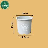  Chậu nhựa trồng cây VIETPOT, màu xám, hoa văn Sweet Home, trồng hoa kiểng lá, để nhà, sân vườn. 