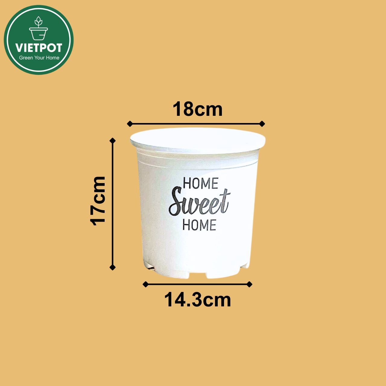  Chậu nhựa trồng cây VIETPOT, màu trắng, hoa văn Sweet Home, trồng hoa kiểng lá, để nhà, sân vườn. 