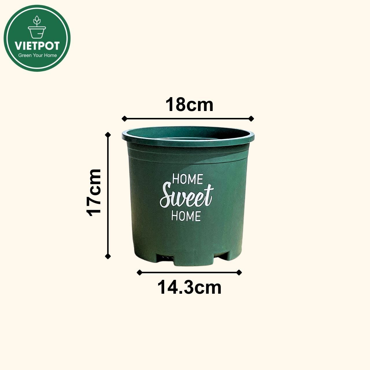  Chậu nhựa trồng cây VIETPOT, màu xanh, hoa văn Sweet Home, trồng hoa kiểng lá, để nhà, sân vườn. 